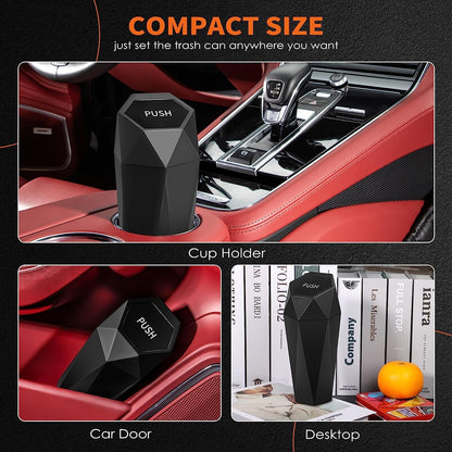 HOTOR Car Trash Can with Lid - 1 Pack, Car Accessories for Interior, Leakproof Vehicle Garbage Can with 15 Attached Trash Bags, Multipurpose Organizers and Storage for Home, Office, Black