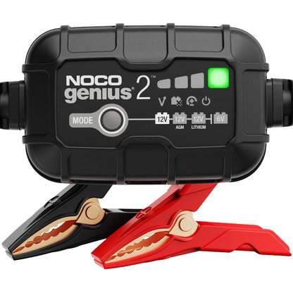 NOCO GENIUS2: 2A 6V/12V Smart Battery Charger – Automatic Maintainer, Trickle Charger & Desulfator with Overcharge Protection & Temperature Compensation – For Lead-Acid & Lithium Batteries