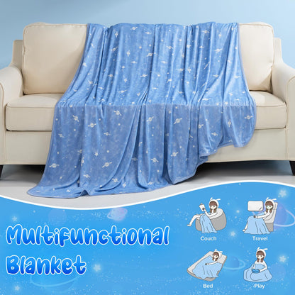 LUXEAR Cooling Blanket, Glow in the Dark Blanket Star Cosmic Cool Blanket for Boys Girls Gift Cooling Throw Blanket Keep Child/Adults Cool All Night Soft Breathable Summer Blanket for Bed Sofa 59x79in