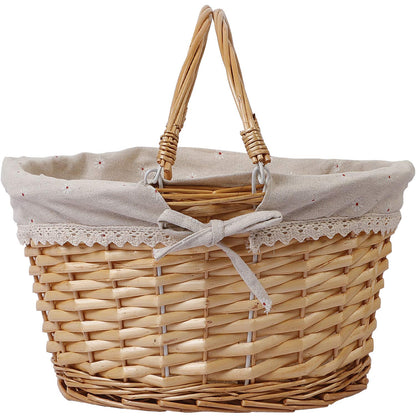 KINJOEK Wicker Woven Basket, 14 x 11 x 6.7 Inch Multipurpose Willow Basket with Handle Premium Linen Cotton Cloth Lining for Storage and Decoration, Natural