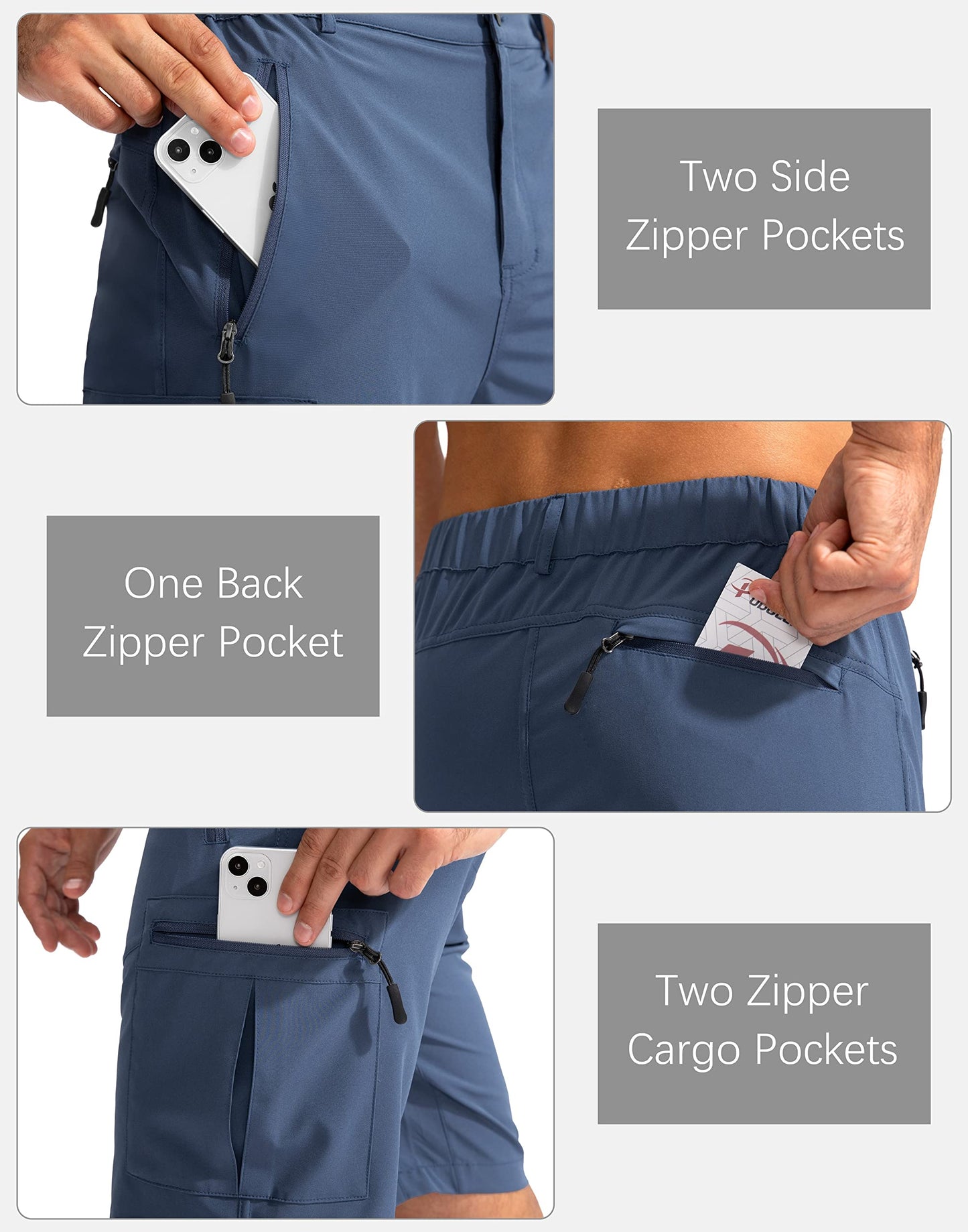 Pudolla Men's Hiking Cargo Shorts 9" Lightweight Outdoor Work Shorts for Men Travel Golf Camping Casual with 5 Zipper Pockets(Dark Navy Large)