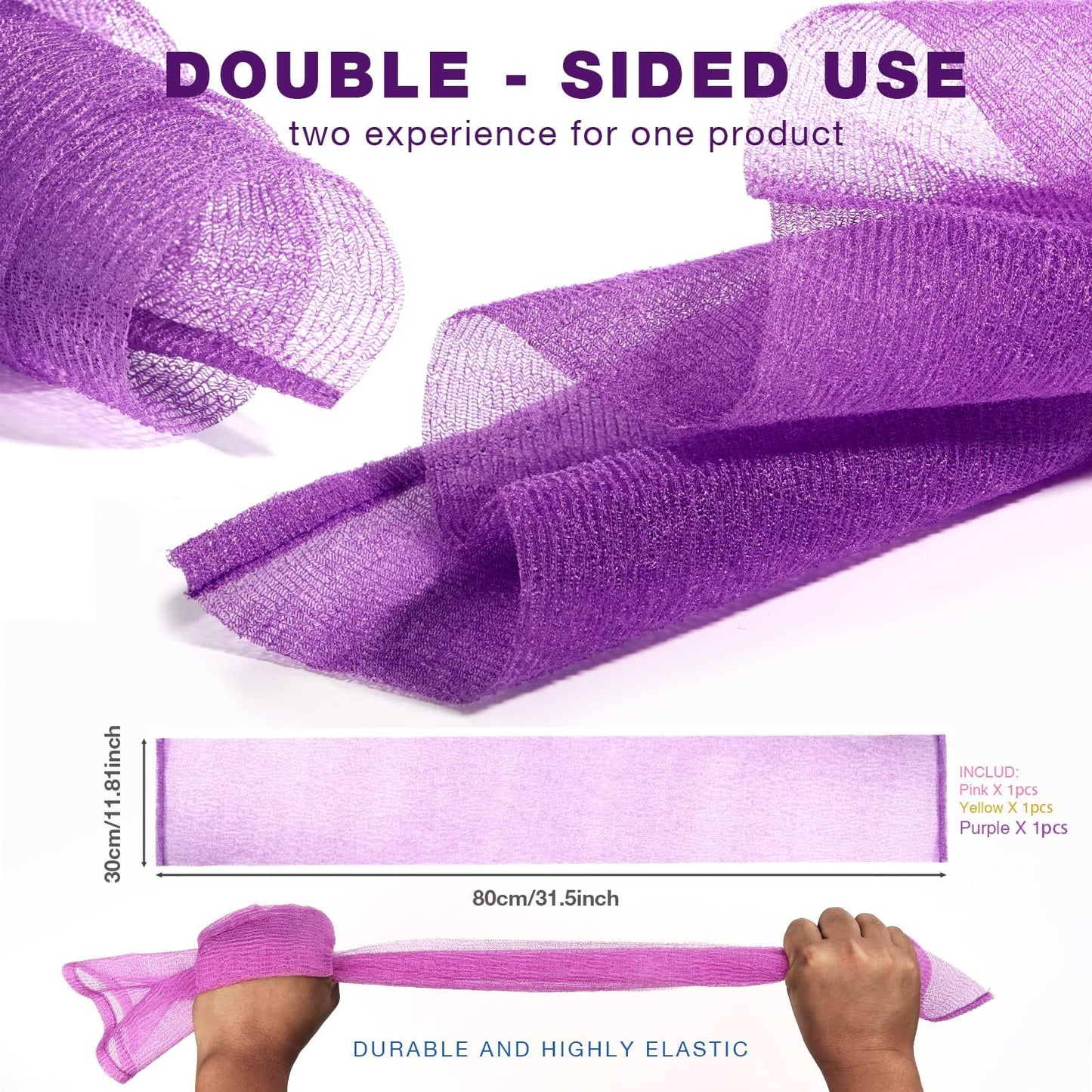 RIUOTA 3 Pieces Exfoliating Washcloth Shower Towel African Net Sponge Japanese Wash Cloth Face Exfoliating Sponge Loofah Exfoliating Body Scrubber for Body Exfoliation