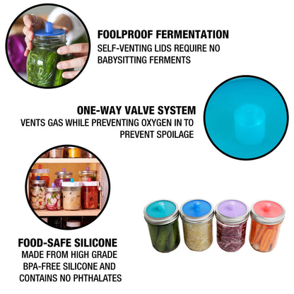 Masontops Pickle Pipes - Airlock Fermentation Lids - Fermentation Kit For Wide Mouth Mason Jar Sauerkraut & Pickle Kit - Fermentation Jar Not Included