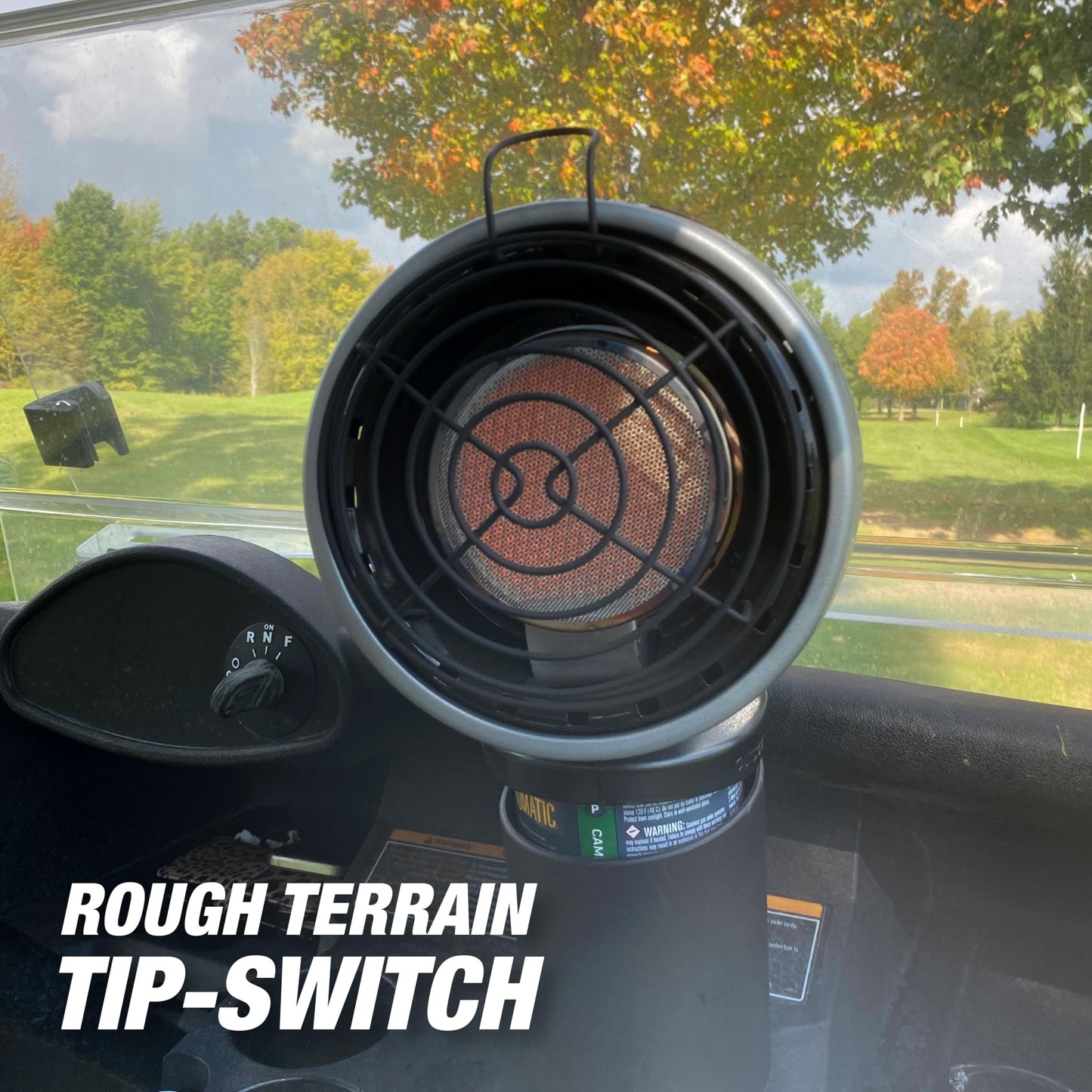 Mr. Heater F242010 MH4GC 4000 BTU Golf Cart Heater, Wind-Resistant With ODS And Tip-Over Safety Switch & Cup Holder Adapter - Silver and Black