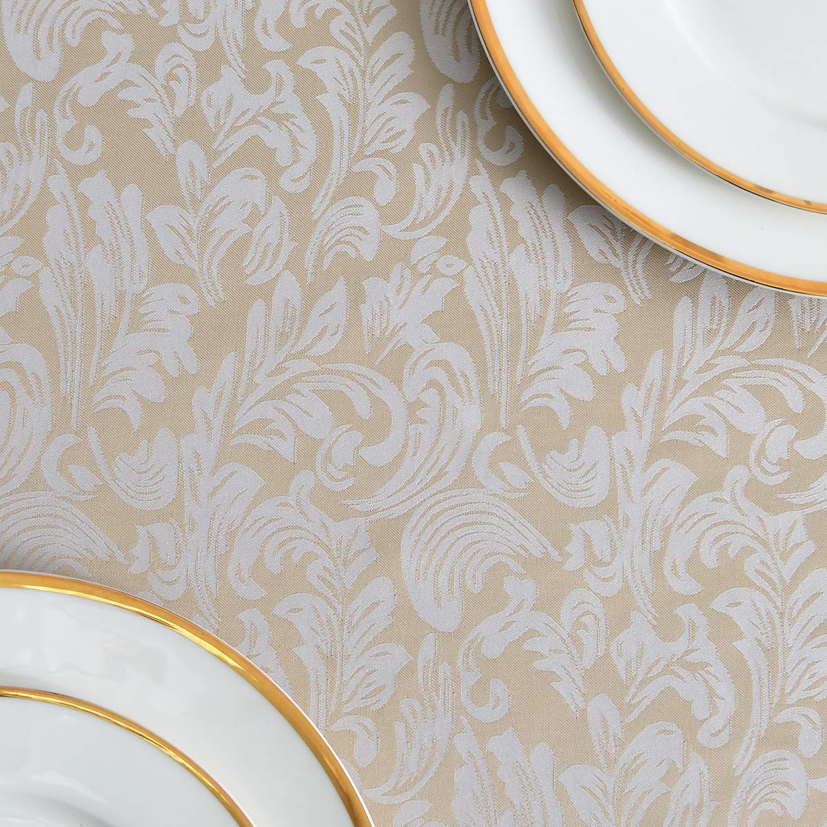 maxmill Jacquard Table Cloth Damask Pattern Spillproof Wrinkle Resistant Heavy Weight Soft Tablecloth for Kitchen Dinning Tabletop Outdoor Picnic Rectangle 52 x 70 Inch Beige