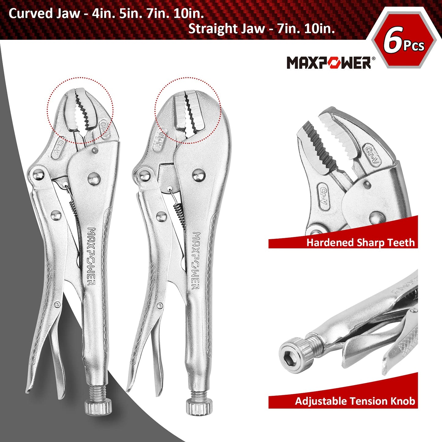 MAXPOWER 15-pc Locking Pliers Set with C-clamps, Long Nose, Pinch Off, Sheet Metal Clamp, U Shaped Pliers and Tool Bag
