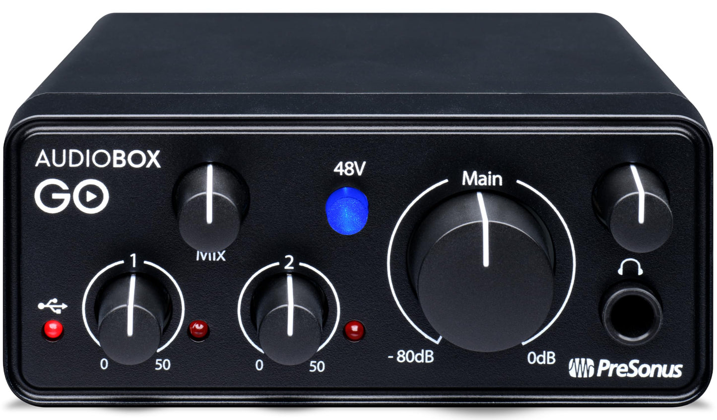 PreSonus AudioBox GO | USB-C Audio Interface for music production with Studio One DAW Recording Software, Music Tutorials, Sound Samples and Virtual Instruments