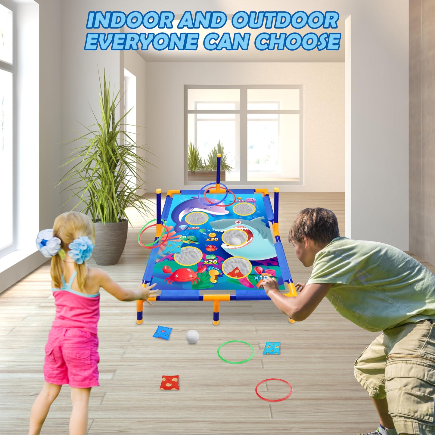 3-in-1 Bean Bag Toss Game Toy,Outdoor Toss Game with Stand for Ring Toss,Bean Bags & Balls, Family Party Supplies for Kids,Birthday for Boys,Toddlers Ages 3 4 5 6 Years Old