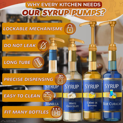 4 Pcs Coffee Syrup Pump Dispenser - Works as Skinny and Torani Syrup Pump - Precise Dispensing & Lockable Design, Fits Various 25.4 oz Bottles, Easy to Use & Clean, Ideal for Liquid & Pastes