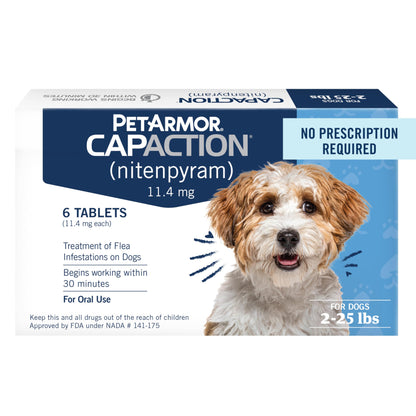 PetArmor CAPACTION (nitenpyram) Oral Flea Treatment for Dogs, Fast Acting Tablets Start Killing Fleas in 30 Minutes, Dogs 2-25 lbs, 6 Doses