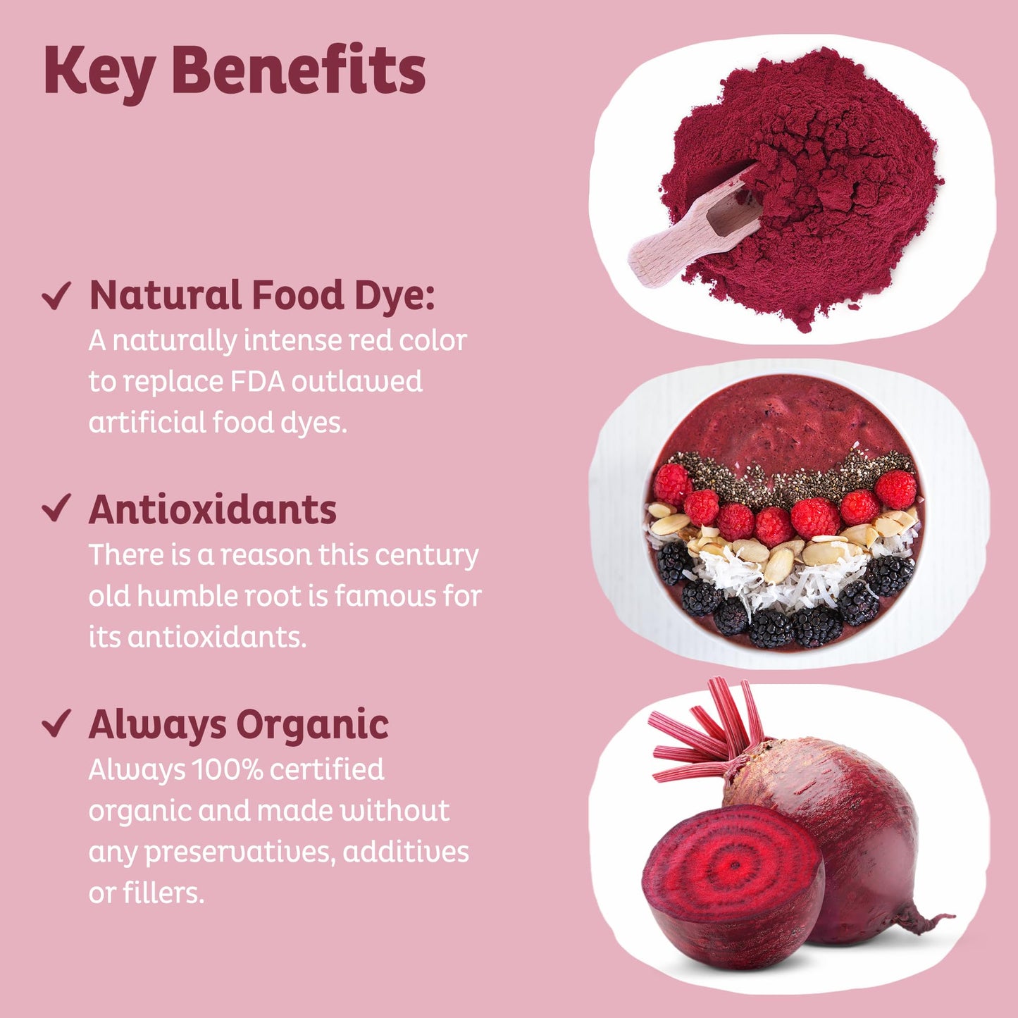 KOS Organic Beet Root Powder - USDA Certified, Non-GMO, Gluten & Soy Free - 90 Servings