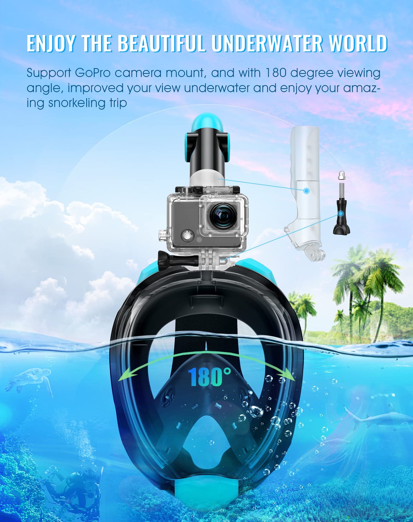 Greatever G2 Snorkeling Gear for Adults 2PCS, Full Face Snorkel Mask with Dry Top Snorkel,Anti-Leak & Anti-Fog Snorkel Mask Adult,Foldable Snorkeling Mask with Camera Mount mesh Bag