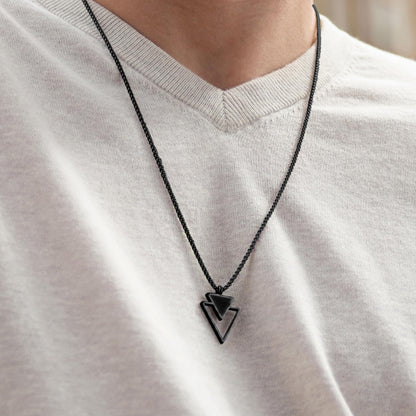 Galis Mens Necklace - Premium Stainless Steel for Men, Non Tarnish with Triangle Black Enamel Pendant, Chain Pendants, Stylish - Gifts for Him - Black 24"