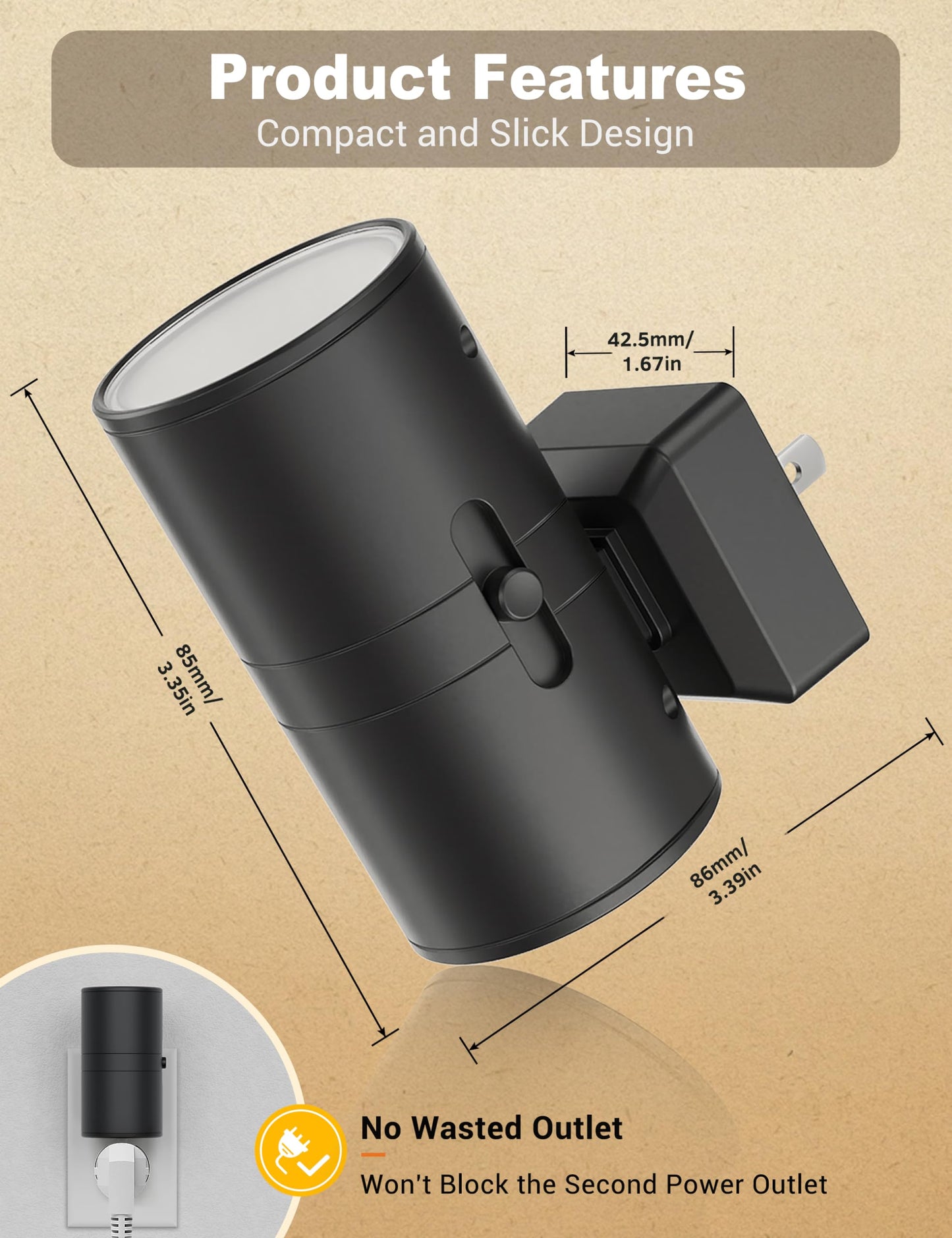 Night Lights Plug into Wall, Dimmable Night Light Plug in, Modern Night Lights with Dusk to Dawn Light Sensor, Soft White 3000K, 0-100LM Adjustable Brightness Nightlight for Hallway Bedroom, 2 Pack