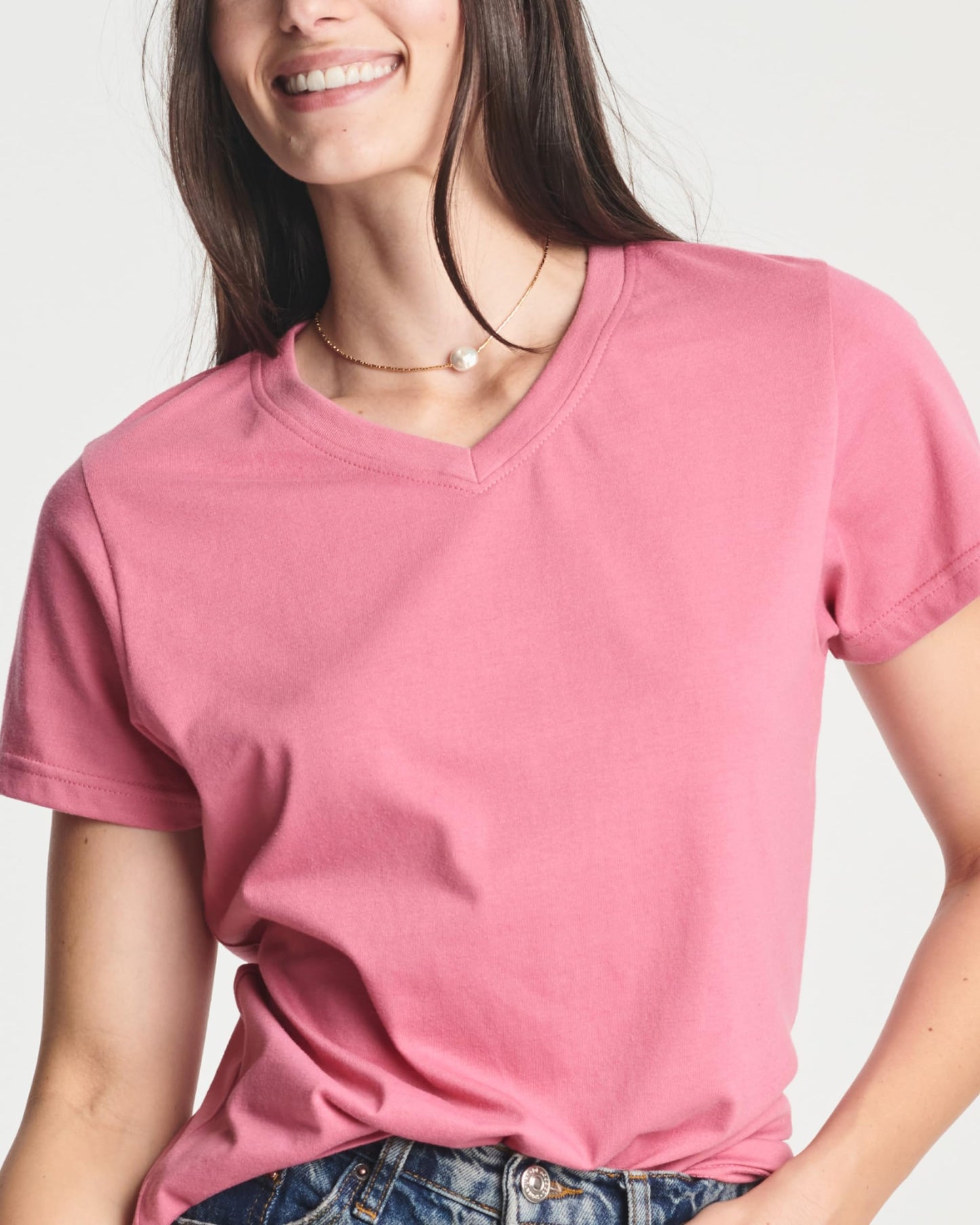 Real Essentials 4 Pack: Women's Classic-Fit Cotton Short-Sleeve V-Neck T-Shirt (Available in Plus Size)