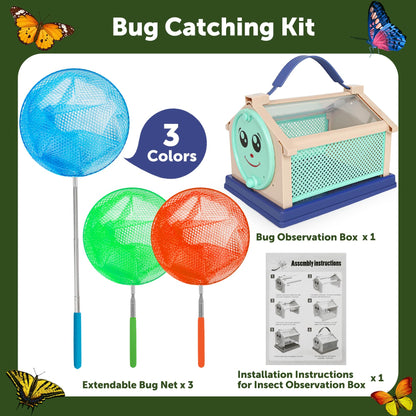 Kids Bug Catcher, Bug Catching Set with Butterfly Net, Insect Toys Collection Box, Insect Habitat, Kids Adventure Set Outdoor Toys-Nature Exploration Set for Kids 3+ Years