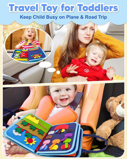 Exorany Busy Board Montessori Toys for Toddler Boy Birthday Gifts, Busy Book Sensory Learning Toys for Toddlers, Toddler Boy Airplane Car Travel Toy Educational Activities