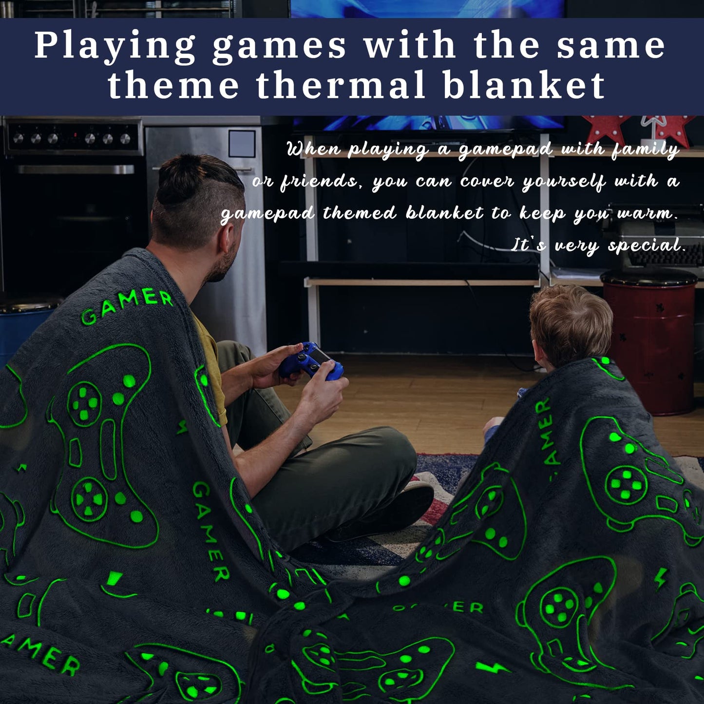 Glow in The Dark Blanket Game Controller Throw Blanket, Toys for Kids Boyfriend, Boys Teen Soft Cozy Gaming Blanket Gamer Gifts Game Decor Blankets for Home Bedroom 80"x60"