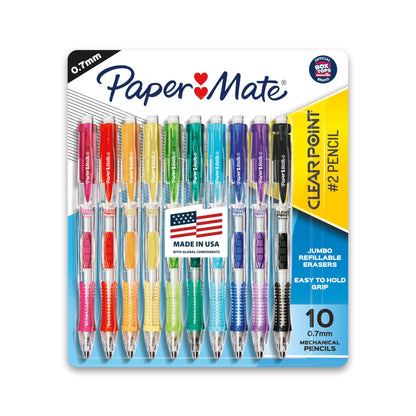 Paper Mate Clearpoint Mechanical Pencils, 0.7mm HB #2 Pencil Lead, 2 Pencils, Assorted Barrel Colors, 10 Count - Back to School,Teacher Supplies, Drawing, Sketching