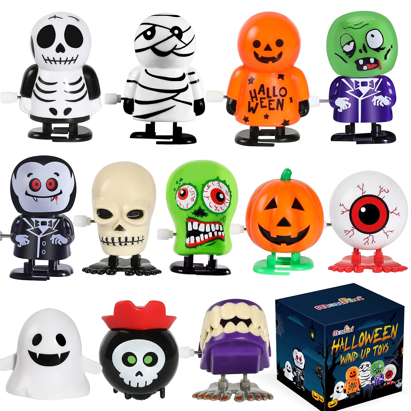 Max Fun 12pcs Halloween Wind Up Toys Assortment for Kids Halloween Party Favors Treat Bag Stuffers Goody Bag Filler Treats Prizes