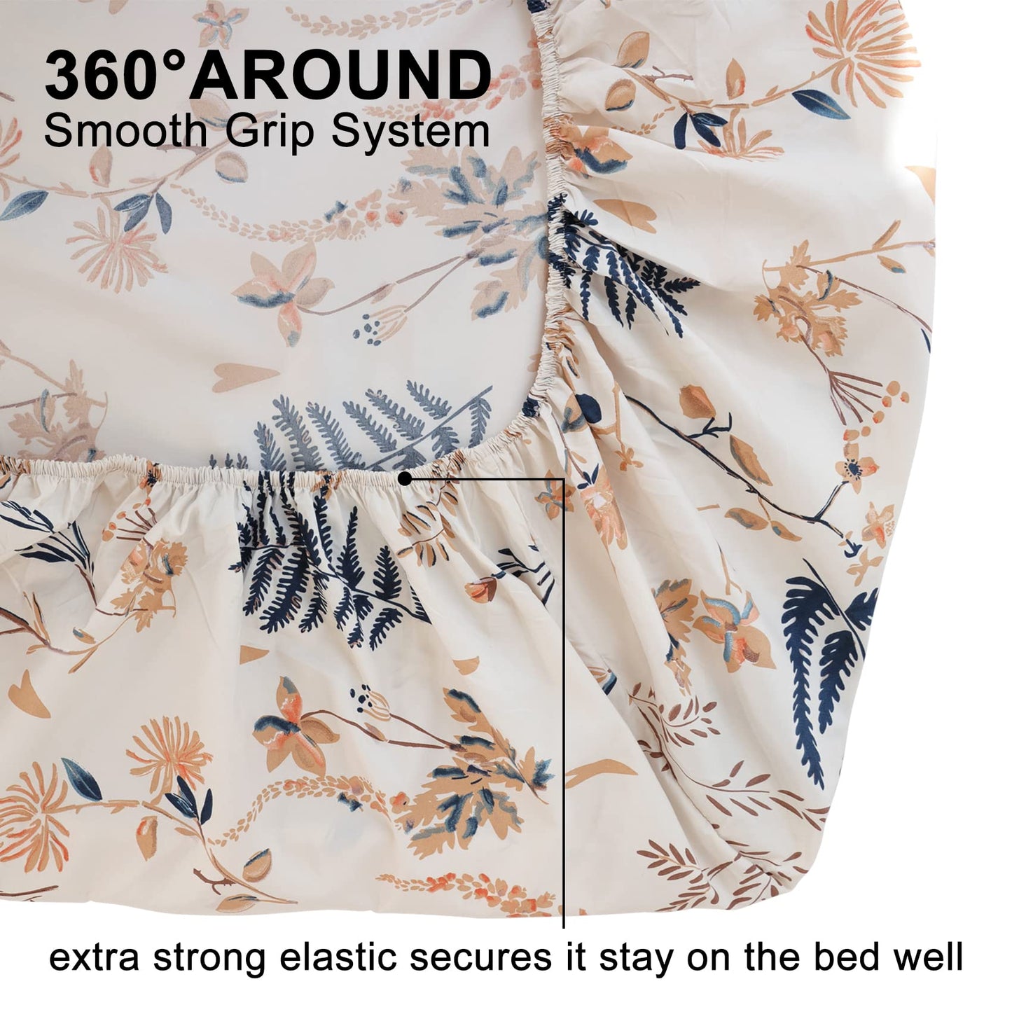 JSD Boho Floral Printed Sheet Set Queen Size 4 Piece, Soft Botanical Pattern Microfiber Sheets Extra Deep Pocket