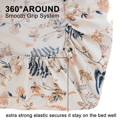 JSD Boho Floral Printed Sheet Set Queen Size 4 Piece, Soft Botanical Pattern Microfiber Sheets Extra Deep Pocket