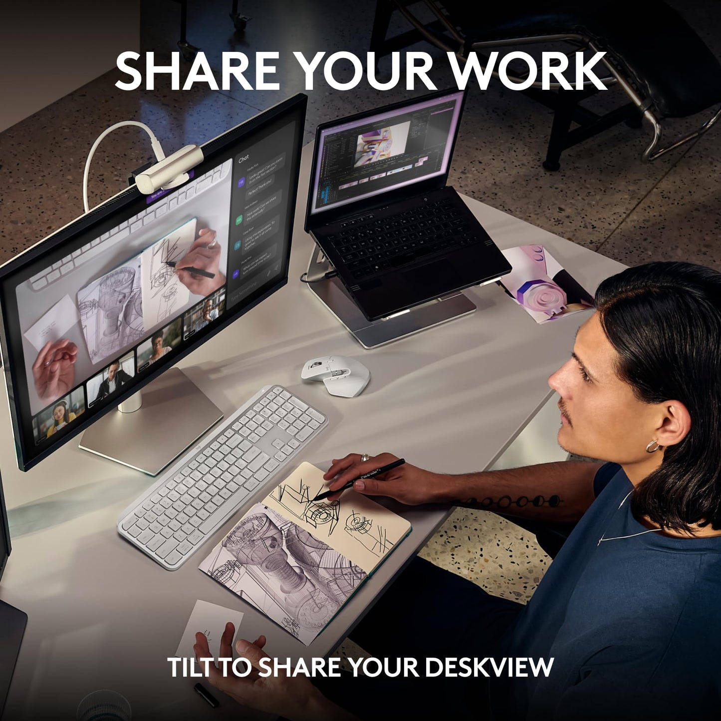 Logitech MX Brio Ultra HD 4K Collaboration and Streaming Webcam, 1080p at 60 FPS, Dual Noise Reducing Mics, Show Mode, USB-C, Webcam Cover, Works with Microsoft Teams, Zoom, Google Meet - Graphite