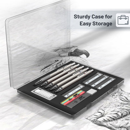 Mr. Pen- Metal Mechanical Pencil Set with Lead and Eraser Refills, 5 Sizes, 0.3, 0.5, 0.7, 0.9, 2mm, Drafting, Sketching, Architecture, Drawing Metal Mechanical Pencils
