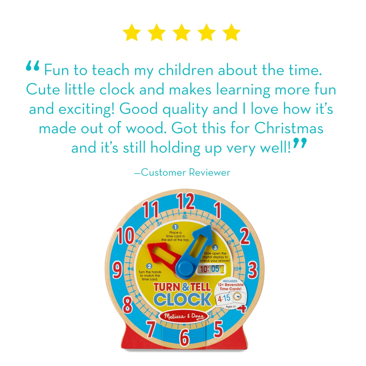Melissa & Doug Turn & Tell Wooden Clock - Educational Toy with 12+ Reversible Time Cards