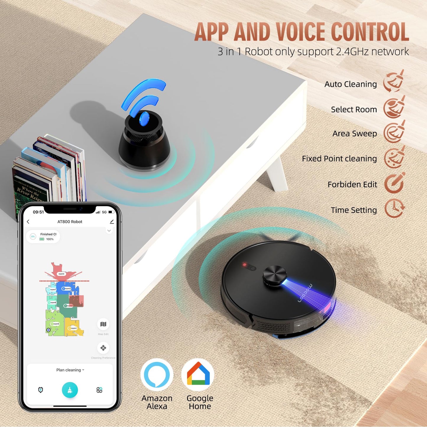 Loorow 3-in-1 Robot Vacuum and Mop Combo, Self Emptying Station for 60 Days, Robotic Vacuum Cleaner with LiDAR Navigation & Max Strong 4500Pa Suction, WiFi/App/Alexa Self-Charging Replaceable Dust Bag