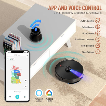 Loorow 3-in-1 Robot Vacuum and Mop Combo, Self Emptying Station for 60 Days, Robotic Vacuum Cleaner with LiDAR Navigation & Max Strong 4500Pa Suction, WiFi/App/Alexa Self-Charging Replaceable Dust Bag