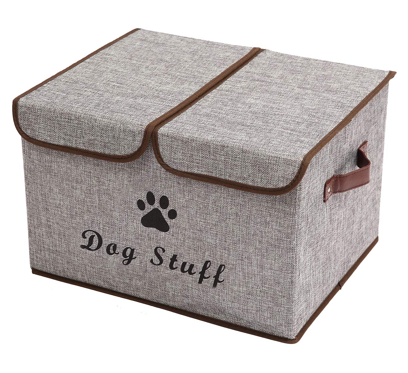 Geyecete Large Storage Boxes - Large Linen Fabric Foldable Storage Cubes Bin Box Containers with Lid and Handles for Dog Apparel & Accessories, Dog Coats, Dog Toys, Dog Clothing(Grey)