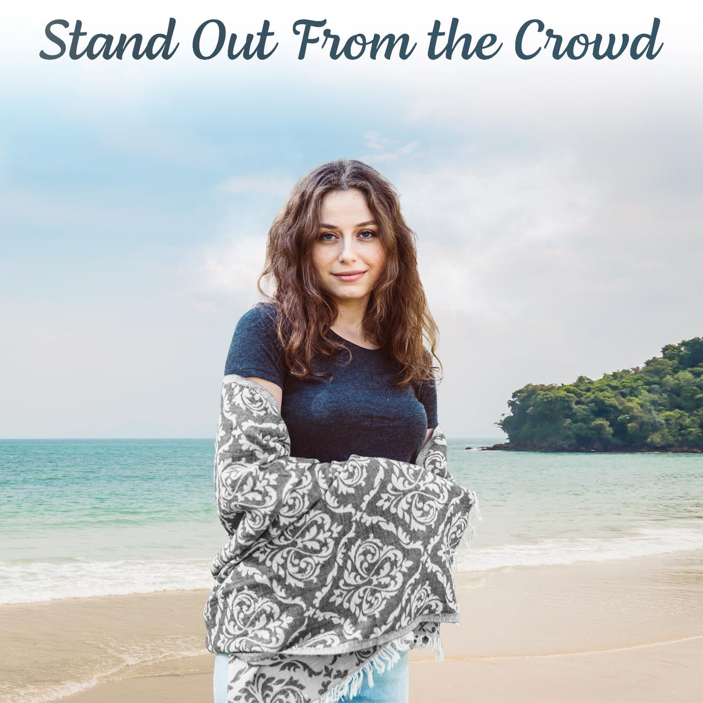 Mebien touche de la nature Premium Turkish Beach Towel – 35"x67" – 100% Cotton – Quick Dry Towel & Sand Free – Renaissance Black – Ideal for Travel & Pool