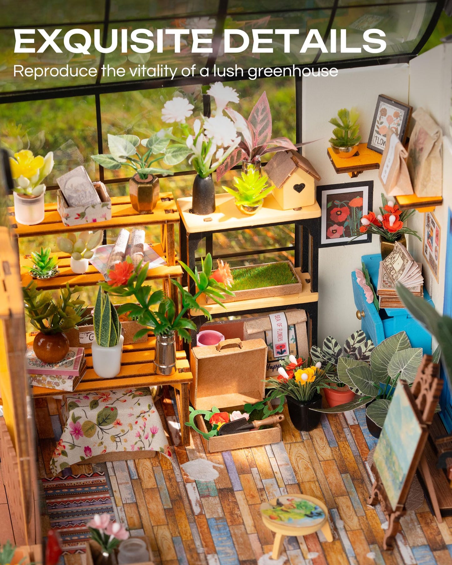 Rolife DIY Miniature House Kit-Mini Diorama 1/18 Greenhouse Dollhouse Building Kit with LED, Crafts for Adults Christmas Birthday Gift for Boys Girls Mom Home Decor (Cathy's Flower House)