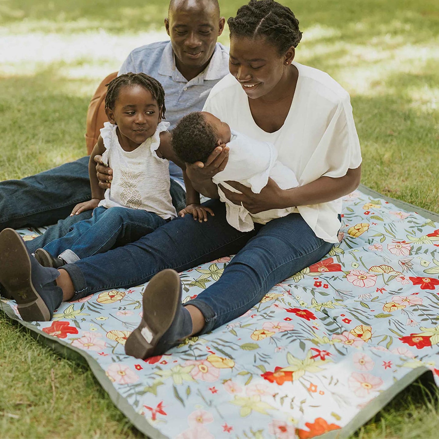 Little Unicorn 5'x10' XL Outdoor Family Picnic & Beach Blanket | Durable & Water-Resistant Fabric | Compact Fold & Easily Wipes Clean | Zipper Pocket (Primrose Patch)