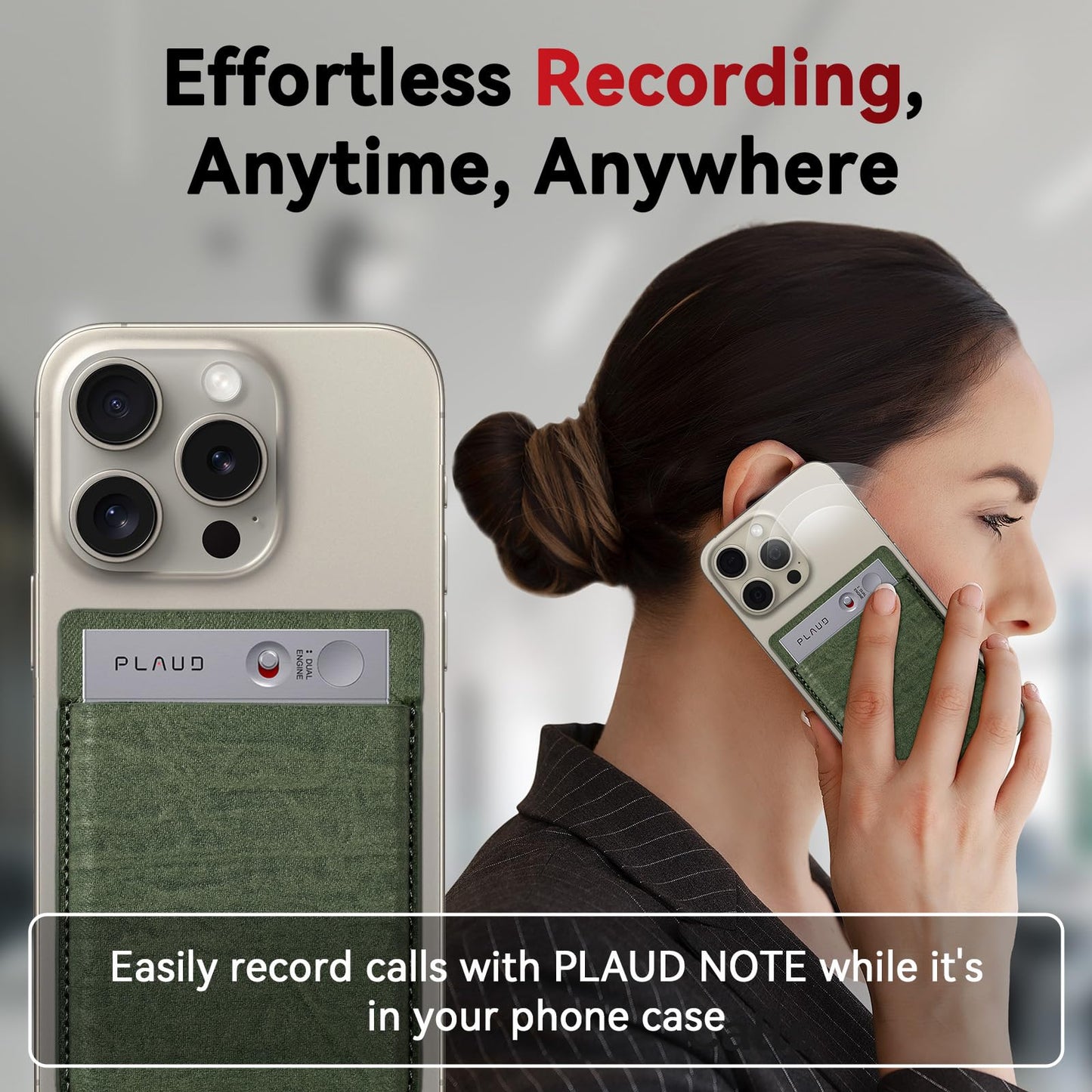 Magnetic Carrying Leather Case for PLAUD Note AI Voice Recorder – Thin Phone Wallet Attachment, Compatible with All Phone Sizes Green (Original Equipment Included, No Additional Purchases Needed)