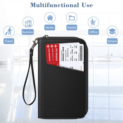 FINTIE Family Passport Holder Wallet, RFID Blocking Travel Document Organizer Clutch Bag Credit Cards Case Cover for Women Men, Black