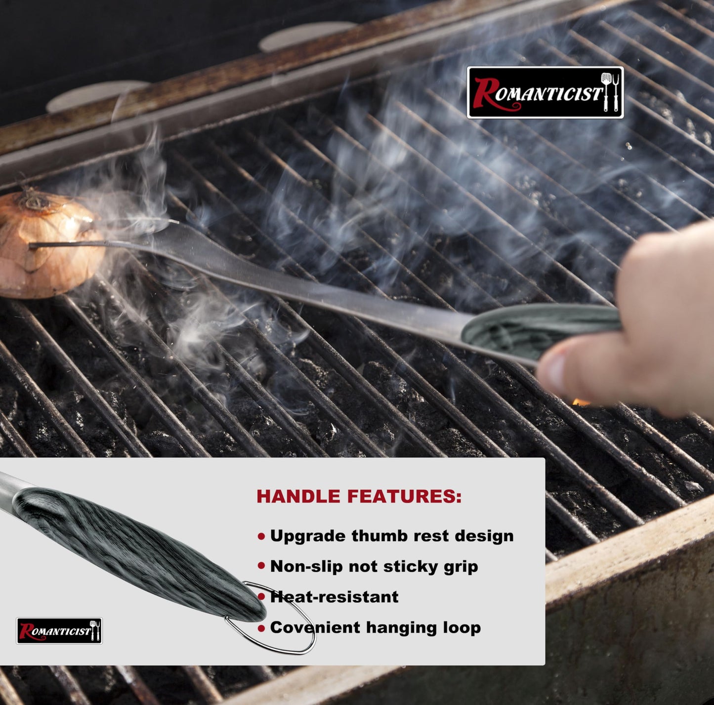 ROMANTICIST 4pc Heavy Duty Grill Accessories for Top Chef - Professional Grill Tools Set & Basic BBQ Tools for Backyard Restaurant Outdoor Kitchen - Deluxe Grill Gift for Dad on Father’s Day Birthday