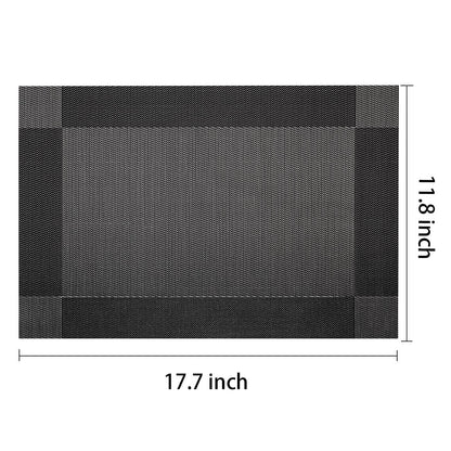AHHFSMEI Placemats for Dining Table Set of 6 Woven Vinyl Plastic Place Mats Non-Slip Heat Insulation Stain Resistant Table Mats Washable Easy Clean Placemats (Black Corner)