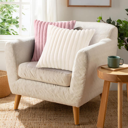 Pallene Faux Fur Plush Fall Throw Pillow Covers 18x18 Set of 2, Luxury Soft Fluffy Striped Decorative Pillow Covers for Sofa, Couch, Living Room, Cream White