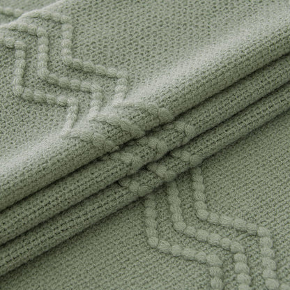 MIULEE Sage Knitted Throw Blanket for Couch Boho Green Textured Cozy Woven Decorative Farmhouse Blanket with Tassels for Sofa Chair Bed Living Room, Lightweight Spring Home Decor 50"x60"