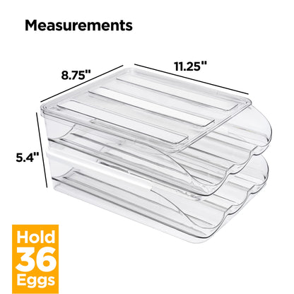 Homediea Egg Holder for Refrigerator | New & Improved Auto Rolling Stackable Fridge Egg Storage Organizer/ Container (36 Eggs)