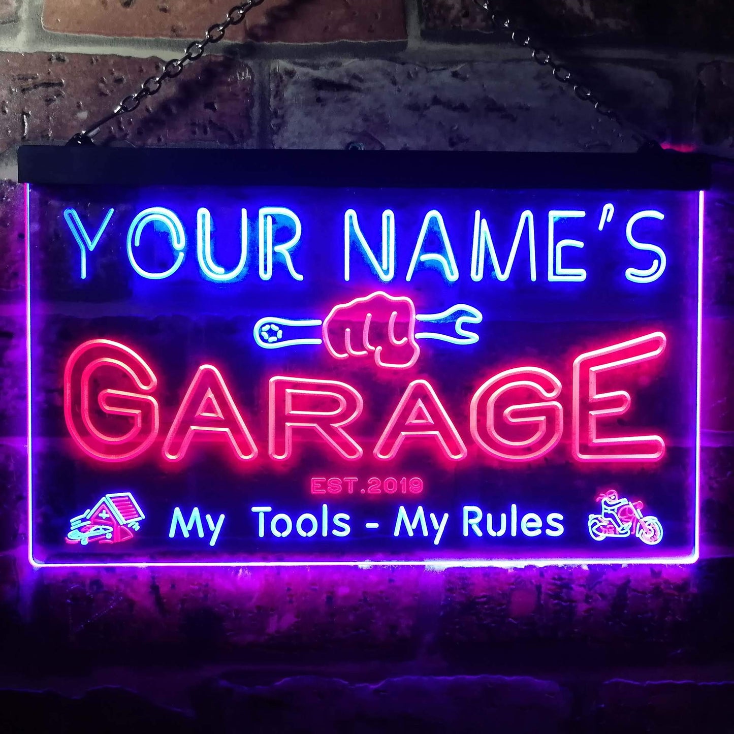 ADVPRO Personalized Your Name Est Year Theme Garage Man Cave Decor Dual Color LED Neon Sign Red & Blue 24" x 16" st6s64-pp1-tm-rb