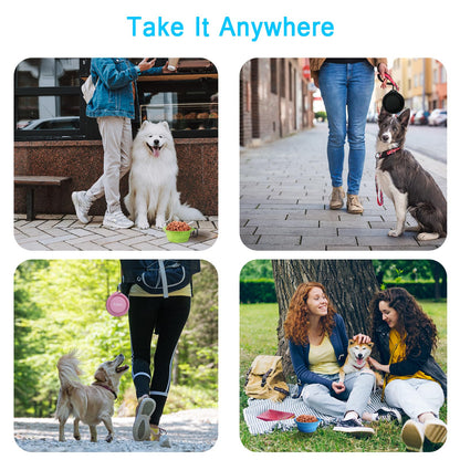 PetBonus 2-Pack Silicone Collapsible Dog Bowls, BPA Free Dishwasher Safe, Portable Foldable Expandable Travel Bowl, Food Water Feeding Cup Dish for Dogs Cats with 2 Carabiners (Turquoise, Tan)