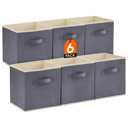 Lifewit Collapsible Fabric Storage Cubes Bins Set 11 Inch, Foldable Cubby Organizers Boxes, 6 Pack Organizing Baskets for Shelf, Closet, Utility Room, Storage Room Gray