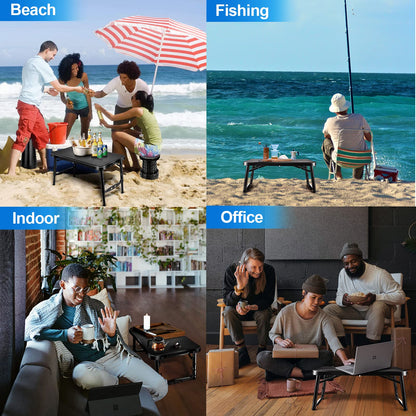 KPR Retractable Small Folding Table and Stool Set, Portable Camping Foldable Table Lightweight Yet More Sturdy with Adjustable Stool for Outdoor Picnic, Beach, Camp, Also Ideal as Laptop Bed Desk