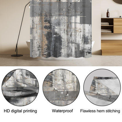Lnond 4Pcs Bathroom Shower Curtain Sets with Rugs,Black and Grey Painting Art Bathroom Sets with Shower Curtain and Rugs and Accessories