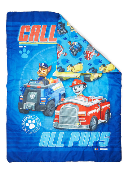 Paw Patrol Calling All Pups 4 Piece Toddler Bedding Set – Includes Comforter, Sheet Set – Fitted + Top Sheet + Reversible Pillowcase for Boys Bed, Blue