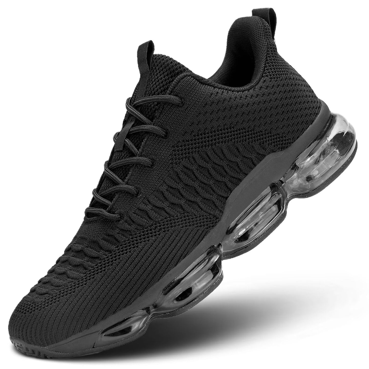 Men's Air Cushion Running Shoes Breathable Tennis Fashion Sneakers Non Slip Workout Casual Sport Shoes Gym Training Comfortable Walking Shoes All Black