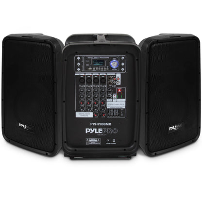 Pyle 600 Watt 8-Channel Portable Bluetooth Wireless PA Speaker Amplifier Kit with 8" Subwoofer and 1" Horn Tweeter, MP3, AUX - USB Xlr 1/4" RCA, Black